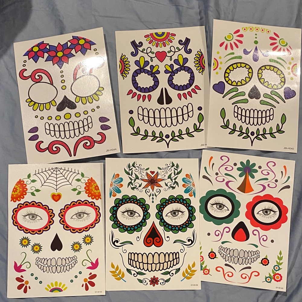 Colorful Sugar Skull Art Prints temporary tattoos